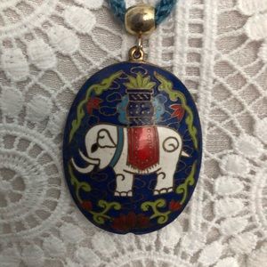 Vtg Elephant Cloissone Puffy Double Sided Necklace